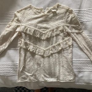 Sezane Off White Lace Crochet Blouse